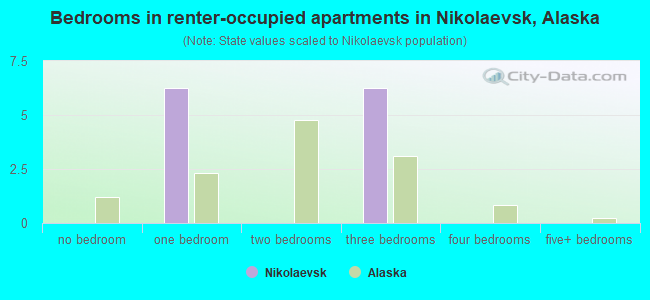 Bedrooms in renter-occupied apartments in Nikolaevsk, Alaska