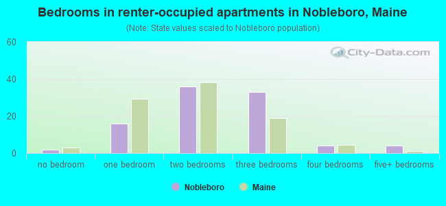 Bedrooms in renter-occupied apartments in Nobleboro, Maine