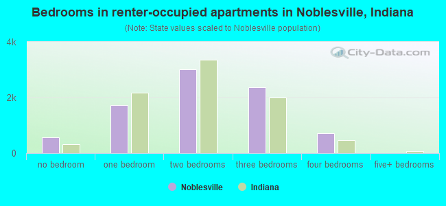 Bedrooms in renter-occupied apartments in Noblesville, Indiana