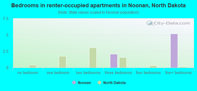 Bedrooms in renter-occupied apartments in Noonan, North Dakota