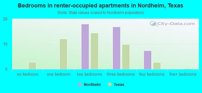 Bedrooms in renter-occupied apartments in Nordheim, Texas