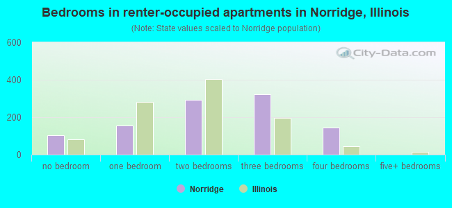 Bedrooms in renter-occupied apartments in Norridge, Illinois