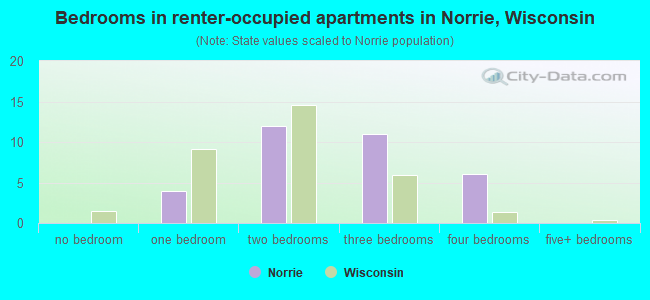 Bedrooms in renter-occupied apartments in Norrie, Wisconsin