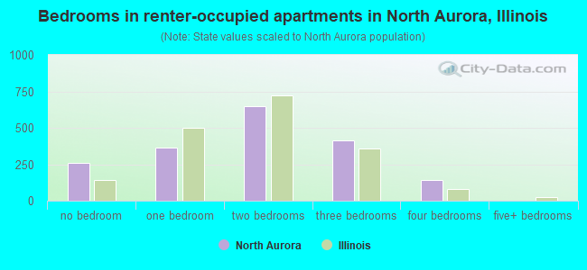 Bedrooms in renter-occupied apartments in North Aurora, Illinois