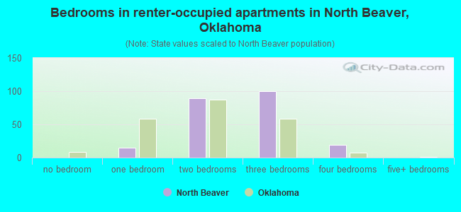 Bedrooms in renter-occupied apartments in North Beaver, Oklahoma
