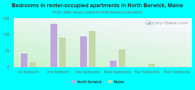 Bedrooms in renter-occupied apartments in North Berwick, Maine