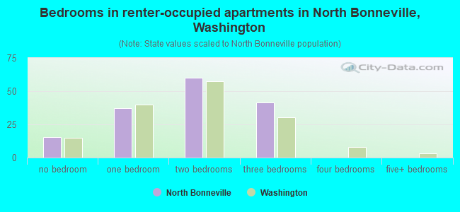 Bedrooms in renter-occupied apartments in North Bonneville, Washington