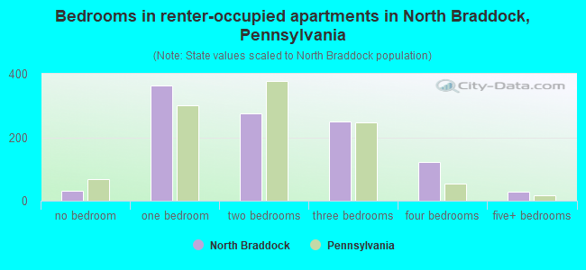 Bedrooms in renter-occupied apartments in North Braddock, Pennsylvania