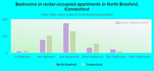 Bedrooms in renter-occupied apartments in North Branford, Connecticut