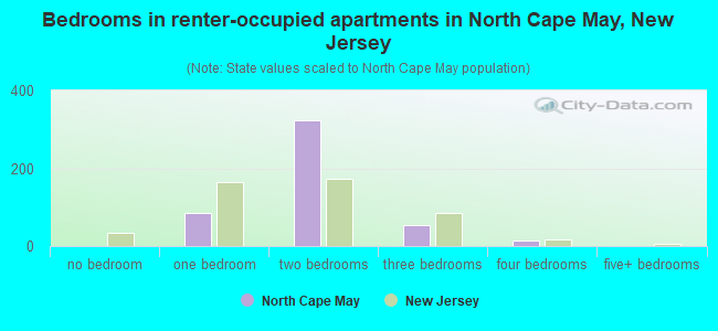 Bedrooms in renter-occupied apartments in North Cape May, New Jersey