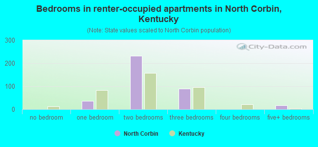 Bedrooms in renter-occupied apartments in North Corbin, Kentucky