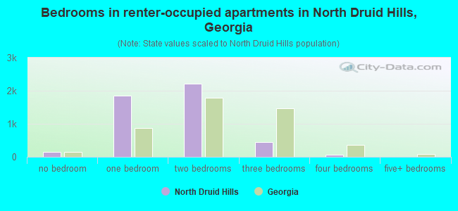 Bedrooms in renter-occupied apartments in North Druid Hills, Georgia