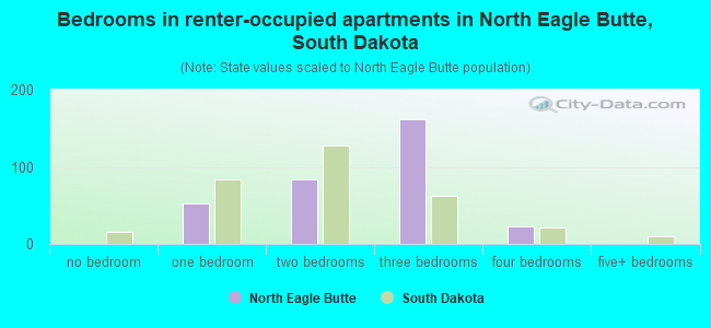 Bedrooms in renter-occupied apartments in North Eagle Butte, South Dakota