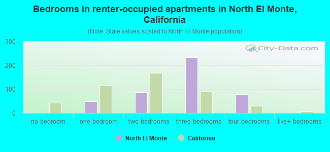 Bedrooms in renter-occupied apartments in North El Monte, California