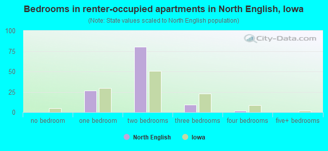 Bedrooms in renter-occupied apartments in North English, Iowa