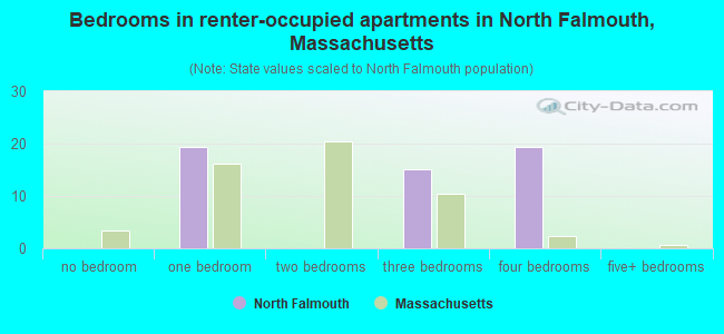 Bedrooms in renter-occupied apartments in North Falmouth, Massachusetts