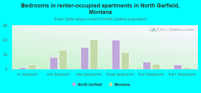 Bedrooms in renter-occupied apartments in North Garfield, Montana