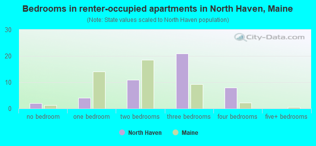 Bedrooms in renter-occupied apartments in North Haven, Maine