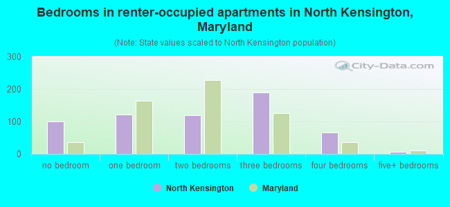 Bedrooms in renter-occupied apartments in North Kensington, Maryland