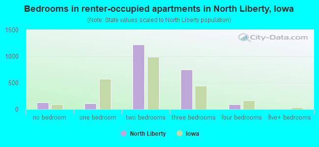 Bedrooms in renter-occupied apartments in North Liberty, Iowa