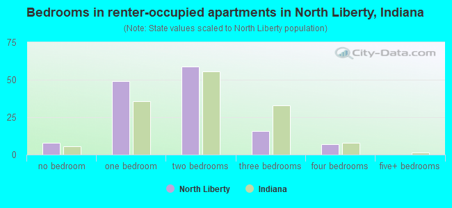 Bedrooms in renter-occupied apartments in North Liberty, Indiana