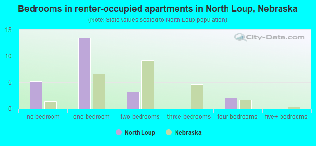 Bedrooms in renter-occupied apartments in North Loup, Nebraska