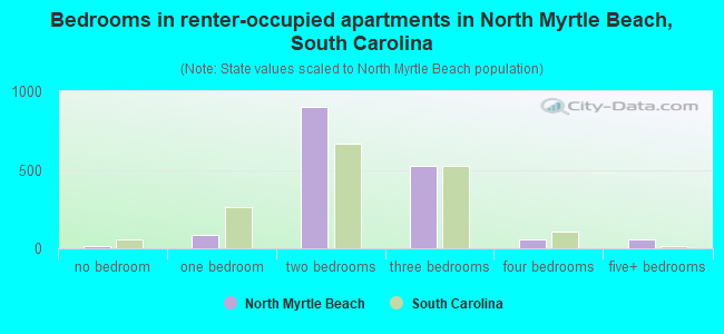 Bedrooms in renter-occupied apartments in North Myrtle Beach, South Carolina