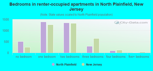 Bedrooms in renter-occupied apartments in North Plainfield, New Jersey
