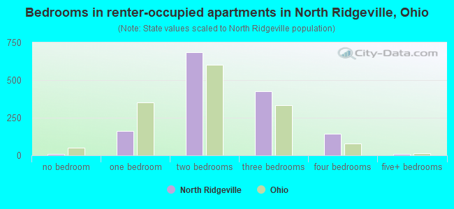 Bedrooms in renter-occupied apartments in North Ridgeville, Ohio