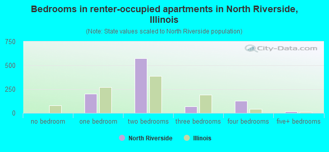 Bedrooms in renter-occupied apartments in North Riverside, Illinois