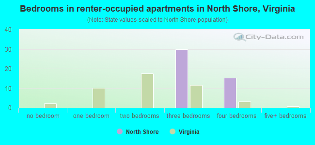 Bedrooms in renter-occupied apartments in North Shore, Virginia
