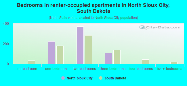 Bedrooms in renter-occupied apartments in North Sioux City, South Dakota