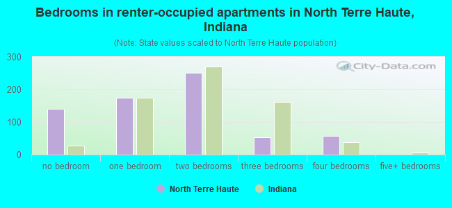 Bedrooms in renter-occupied apartments in North Terre Haute, Indiana