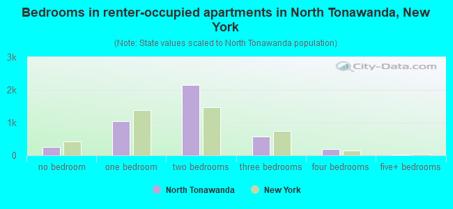 Bedrooms in renter-occupied apartments in North Tonawanda, New York