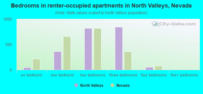 Bedrooms in renter-occupied apartments in North Valleys, Nevada