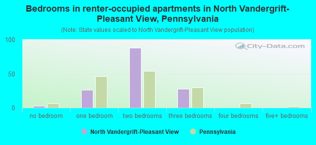 Bedrooms in renter-occupied apartments in North Vandergrift-Pleasant View, Pennsylvania