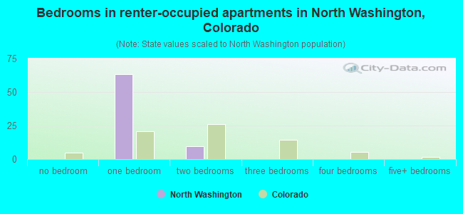 Bedrooms in renter-occupied apartments in North Washington, Colorado
