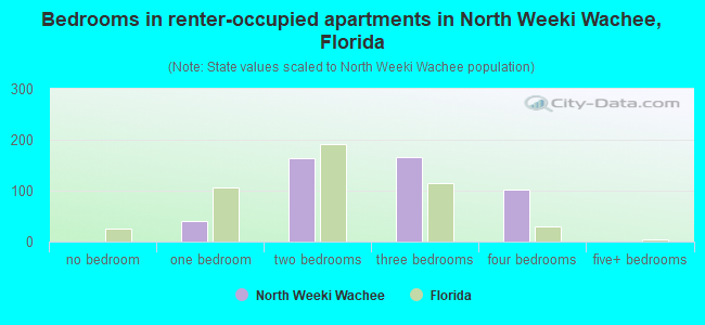 Bedrooms in renter-occupied apartments in North Weeki Wachee, Florida