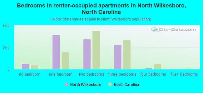 Bedrooms in renter-occupied apartments in North Wilkesboro, North Carolina