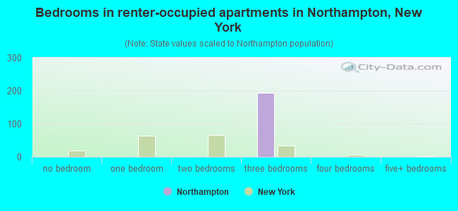 Bedrooms in renter-occupied apartments in Northampton, New York