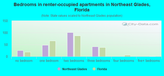 Bedrooms in renter-occupied apartments in Northeast Glades, Florida