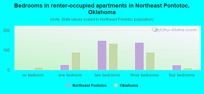 Bedrooms in renter-occupied apartments in Northeast Pontotoc, Oklahoma