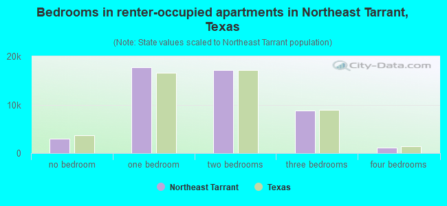 Bedrooms in renter-occupied apartments in Northeast Tarrant, Texas