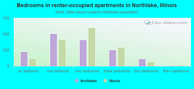 Bedrooms in renter-occupied apartments in Northlake, Illinois