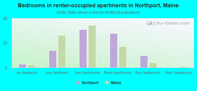 Bedrooms in renter-occupied apartments in Northport, Maine