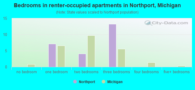 Bedrooms in renter-occupied apartments in Northport, Michigan