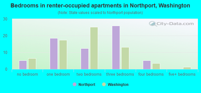 Bedrooms in renter-occupied apartments in Northport, Washington