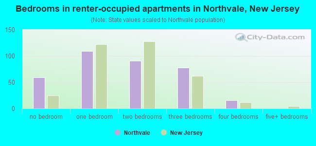 Bedrooms in renter-occupied apartments in Northvale, New Jersey