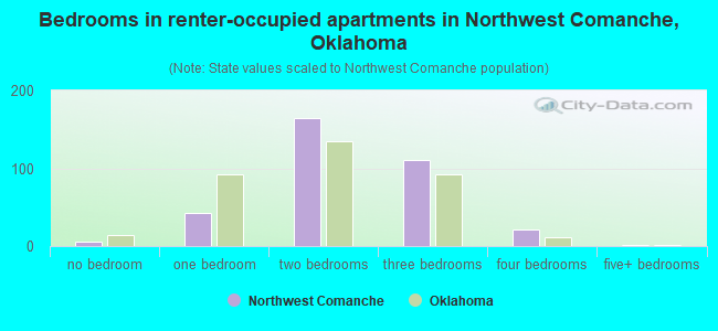 Bedrooms in renter-occupied apartments in Northwest Comanche, Oklahoma