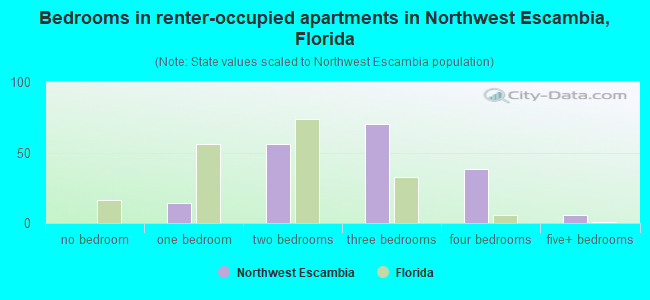 Bedrooms in renter-occupied apartments in Northwest Escambia, Florida